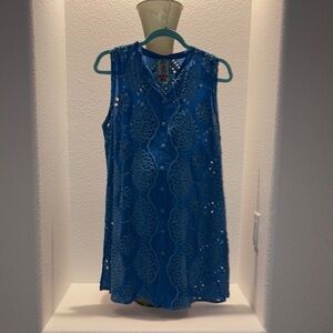 Johnny Was Blue Sleeveless Sequin Tank Top